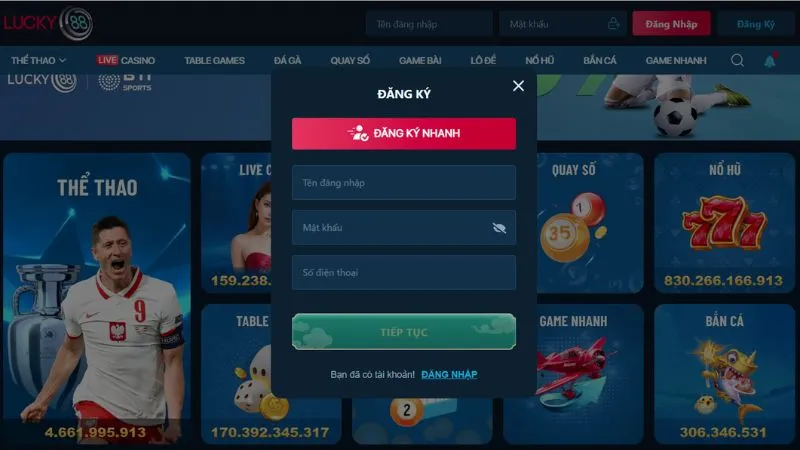 Các bước để mở tài khoản tại Lucky88