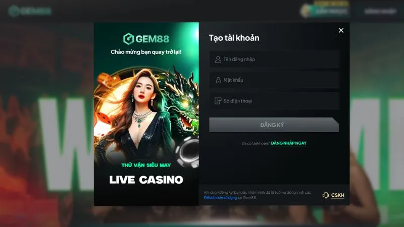 Hướng dẫn đăng ký tài khoản tại Gem88 chi tiết