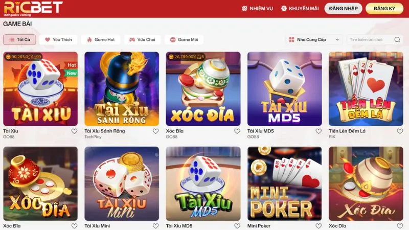 Game bài đổi thưởng gồm nhiều trò quen thuộc tại Việt Nam