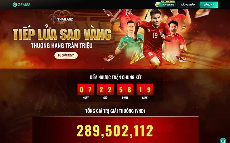 Quỹ thưởng khuyến mãi SEA Games GEM88 tăng liên tục