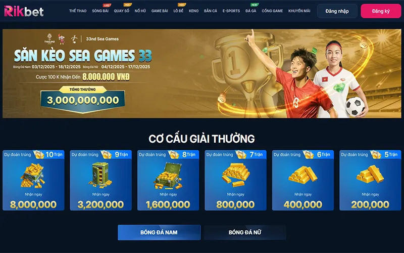 Khuyến mãi SEA Games 33, nhận thưởng hấp dẫn từ RIKBET