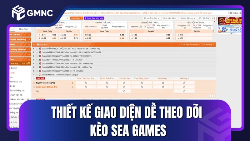Thiết kế giao diện dễ theo dõi kèo SEA Games