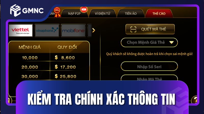 Kiểm tra chính xác thông tin giao dịch nạp tiền Go88
