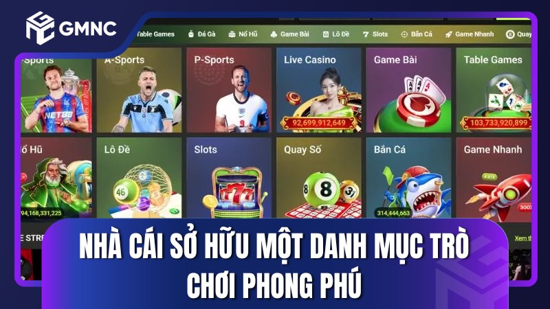 Nhà cái sở hữu một danh mục trò chơi phong phú